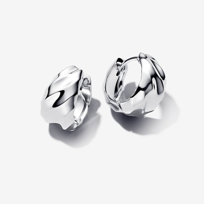 Pandora Rippled Small Hoop Earrings Sterling Silver