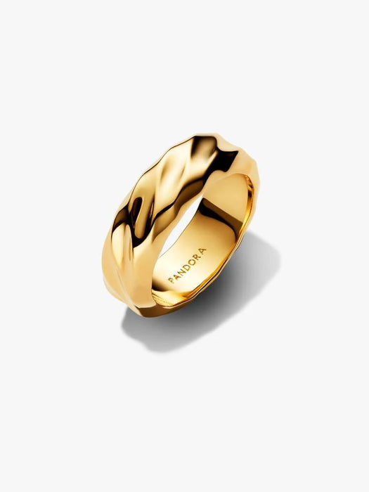Pandora Rippled Wide Band Ring 14k Gold Plating