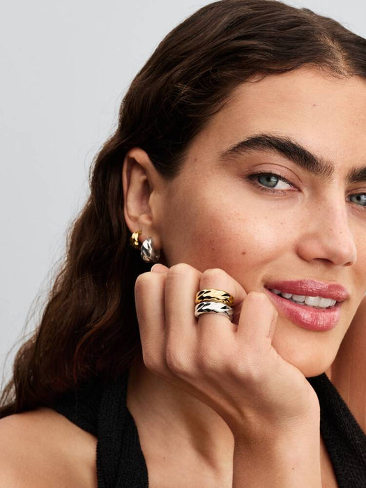 Pandora Rippled Wide Band Ring 14k Gold Plating