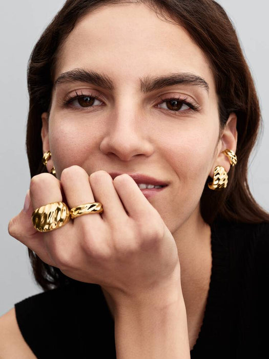 Pandora Rippled Wide Band Ring 14k Gold Plating