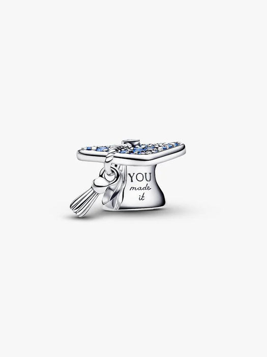 Pandora Sparkling Blue 2026 Graduation Cap Charm Sterling Silver