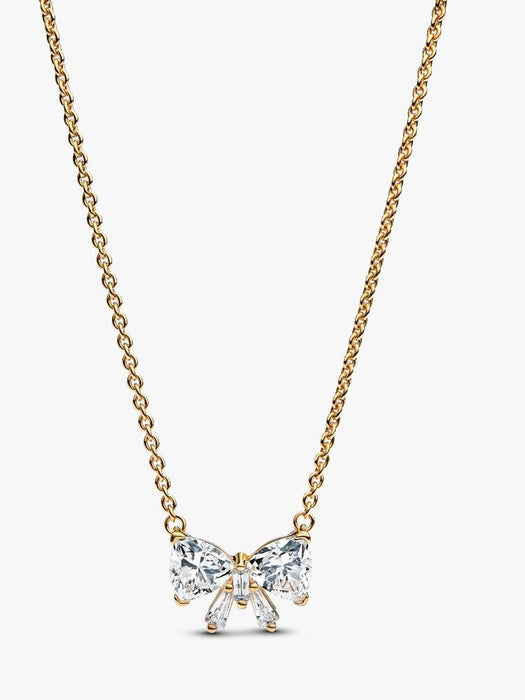 Pandora Sparkling Bow Necklace 14k Gold Plating