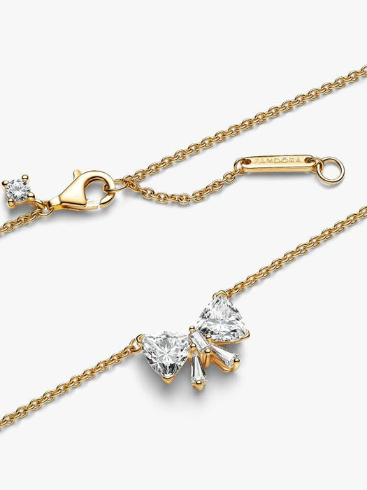 Pandora Sparkling Bow Necklace 14k Gold Plating