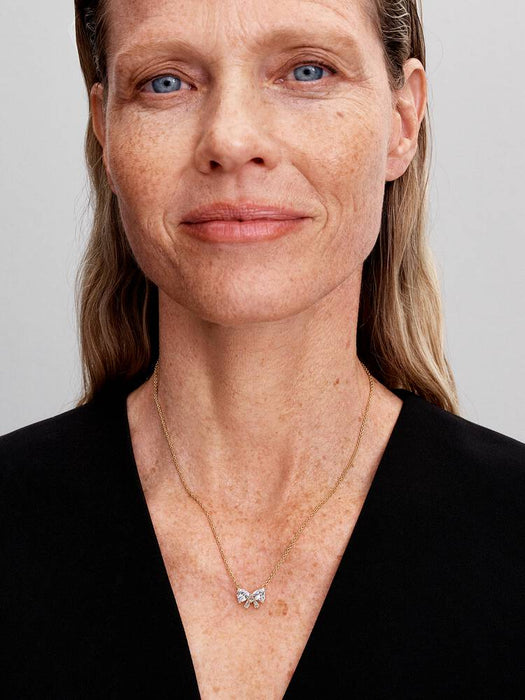 Pandora Sparkling Bow Necklace 14k Gold Plating