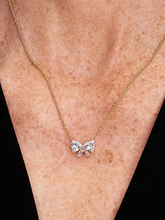 Pandora Sparkling Bow Necklace 14k Gold Plating
