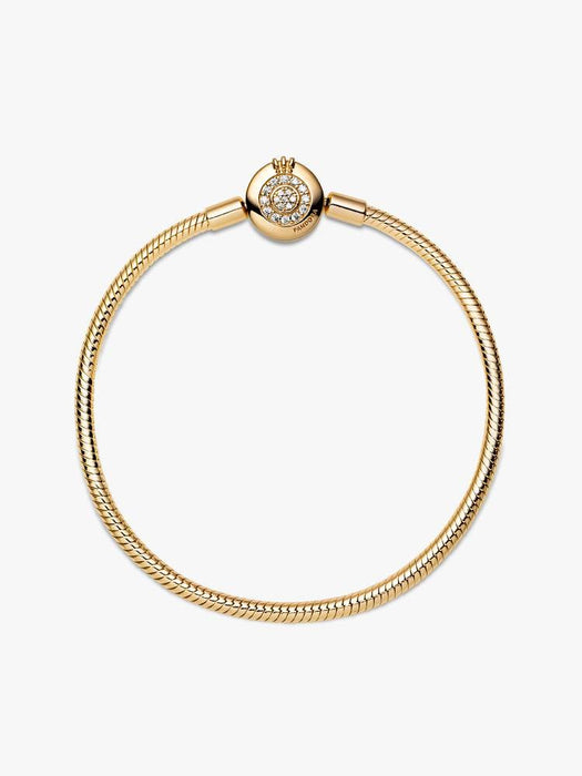 Pandora Sparkling Crown O Snake Chain Bracelet 14k Gold Plating
