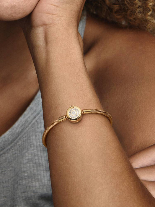 Pandora Sparkling Crown O Snake Chain Bracelet 14k Gold Plating