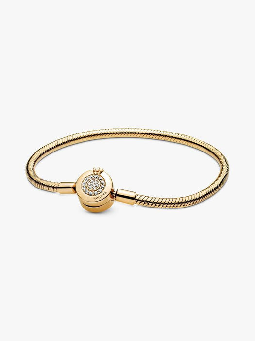 Pandora Sparkling Crown O Snake Chain Bracelet 14k Gold Plating