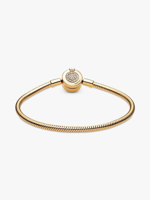 Pandora Sparkling Crown O Snake Chain Bracelet 14k Gold Plating
