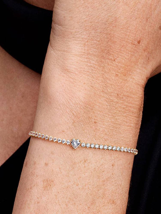 Pandora Sparkling Heart Tennis Bracelet 14k Gold Plating