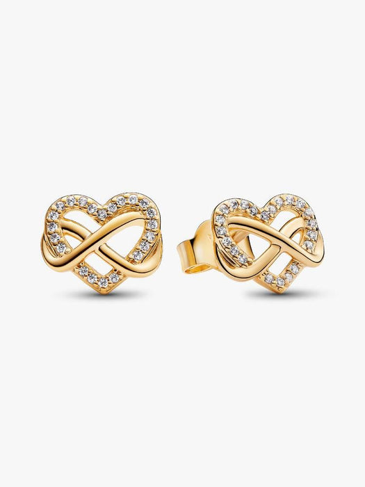 Pandora Sparkling Infinity Heart Stud Earrings 14k Gold Plating