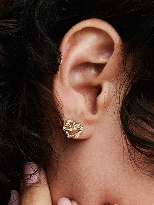 Pandora Sparkling Infinity Heart Stud Earrings 14k Gold Plating