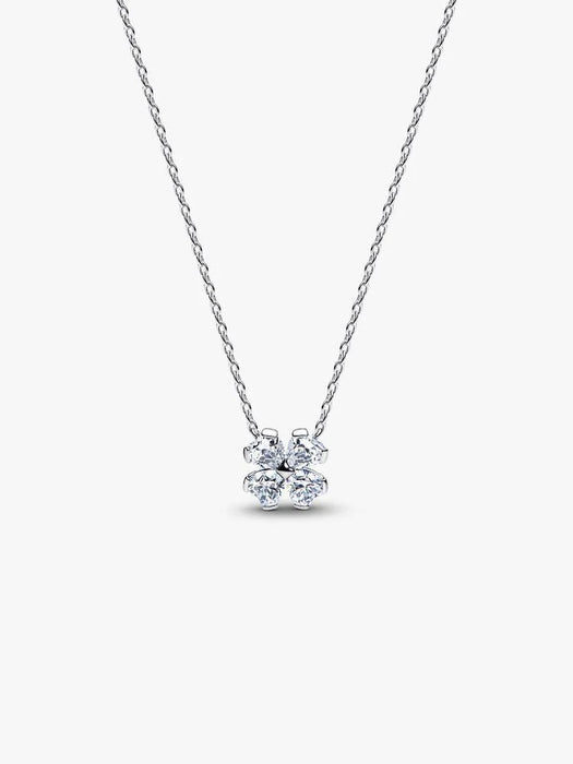 Pandora Sparkling Lucky Clover Pendant Necklace Sterling Silver