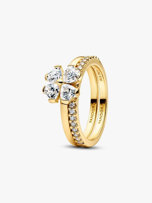 Pandora Sparkling Lucky Clover Splittable Ring 14k Gold Plating