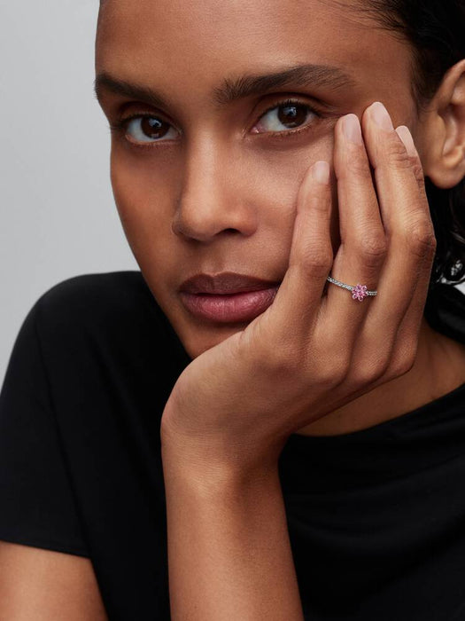 Pandora Sparkling Pink Flower Ring Sterling Silver