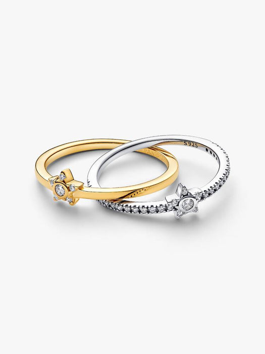 Pandora Sparkling Stella Crossover Ring Sterling Silver & 14k Gold Plating