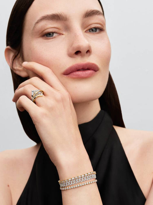 Pandora Sparkling Stella Crossover Ring Sterling Silver & 14k Gold Plating