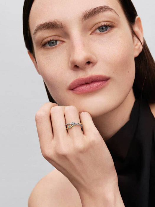 Pandora Sparkling Stella Crossover Ring Sterling Silver & 14k Gold Plating