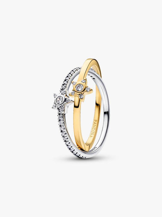 Pandora Sparkling Stella Crossover Ring Sterling Silver & 14k Gold Plating