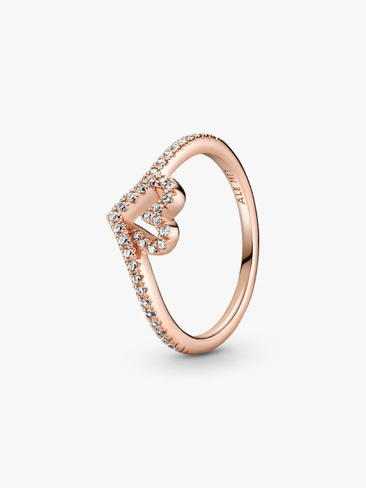 Pandora Sparkling Wishbone Heart Ring 14k Rose Gold Plating