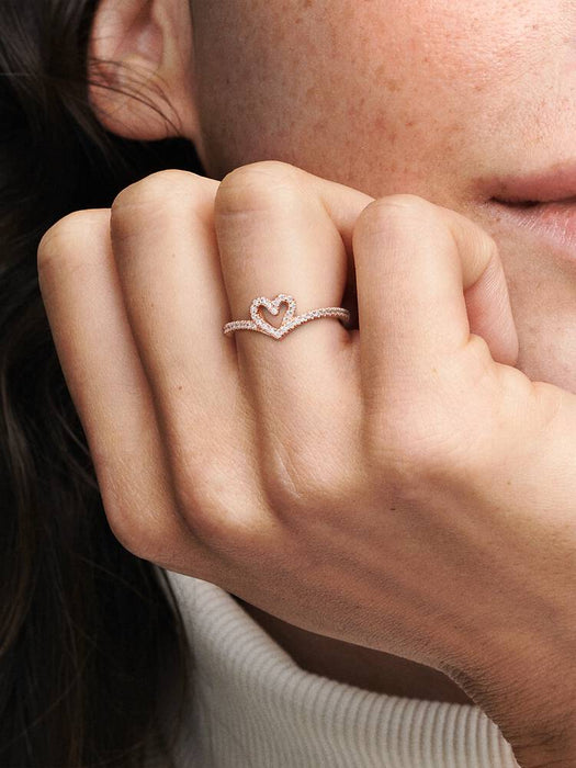 Pandora Sparkling Wishbone Heart Ring 14k Rose Gold Plating