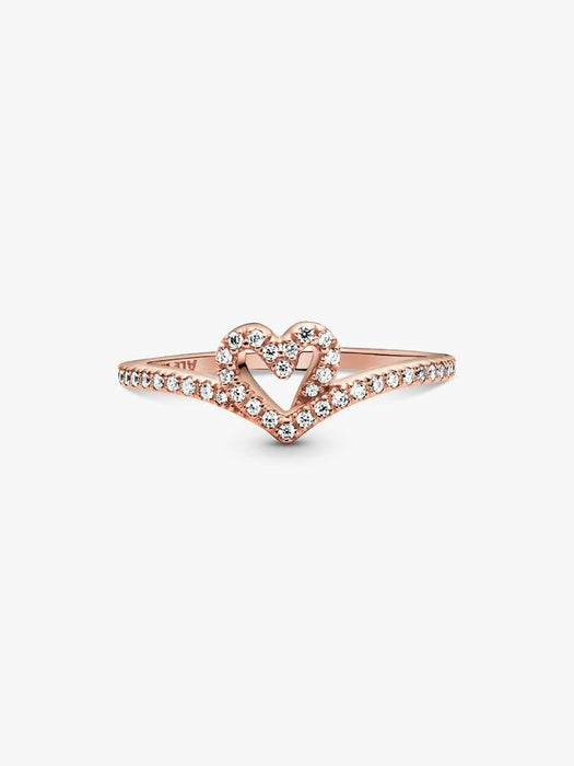 Pandora Sparkling Wishbone Heart Ring 14k Rose Gold Plating