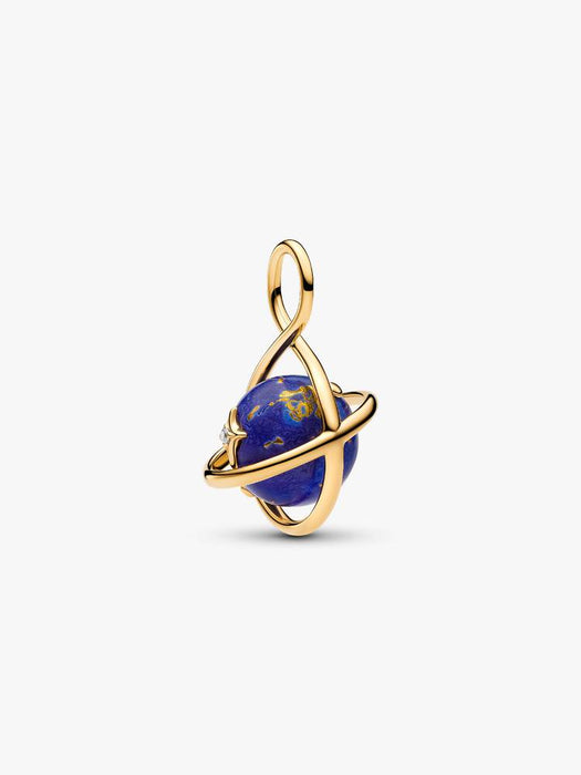 Pandora Spinning Celestial Blue Planet Dangle Charm 14k Gold Plating
