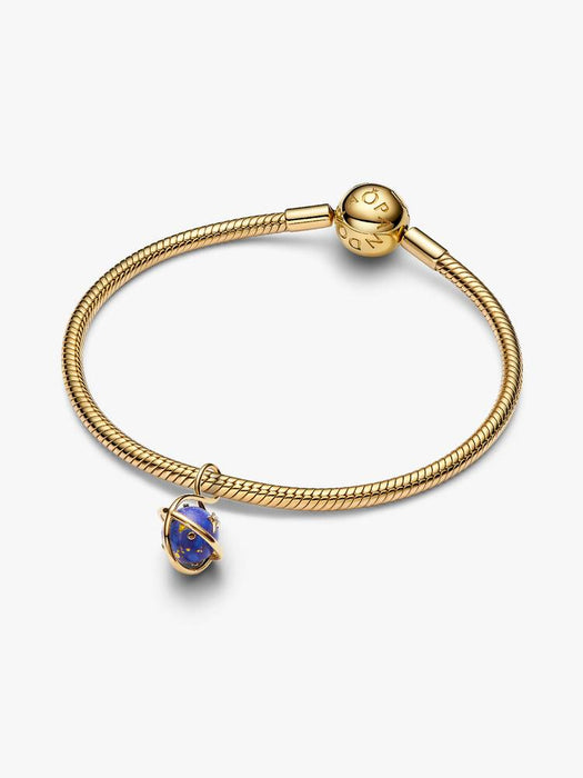 Pandora Spinning Celestial Blue Planet Dangle Charm 14k Gold Plating