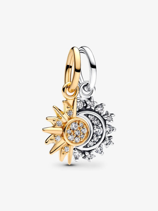 Pandora Splittable Sun & Moon Dangle Charm Sterling Silver And 14k Gold Plating