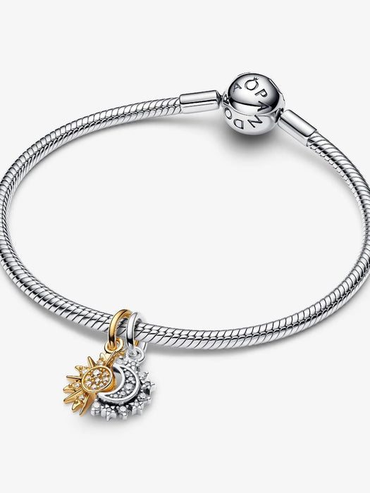Pandora Splittable Sun & Moon Dangle Charm Sterling Silver And 14k Gold Plating
