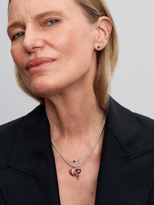 PANDORA Studded Chain Necklace Heart Clasp Sterling Silver