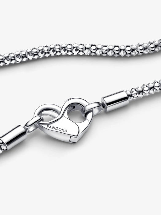 PANDORA Studded Chain Necklace Heart Clasp Sterling Silver