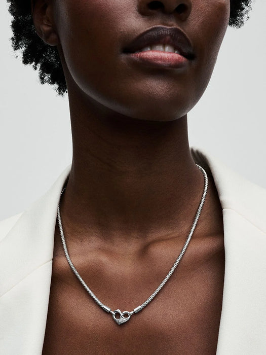 PANDORA Studded Chain Necklace Heart Clasp Sterling Silver