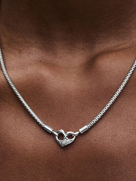 PANDORA Studded Chain Necklace Heart Clasp Sterling Silver