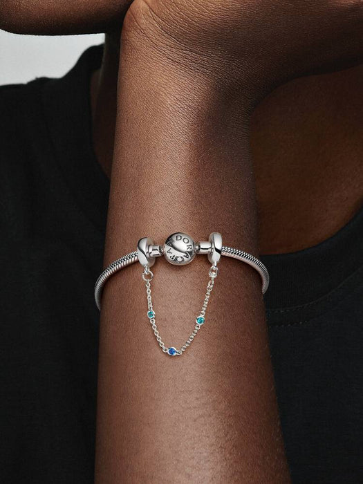 Pandora Triple Blue Stone Safety Chain Sterling Silver