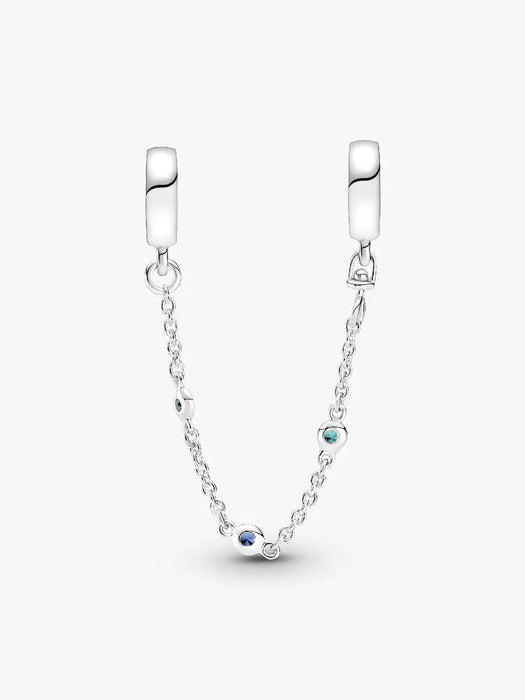 Pandora Triple Blue Stone Safety Chain Sterling Silver