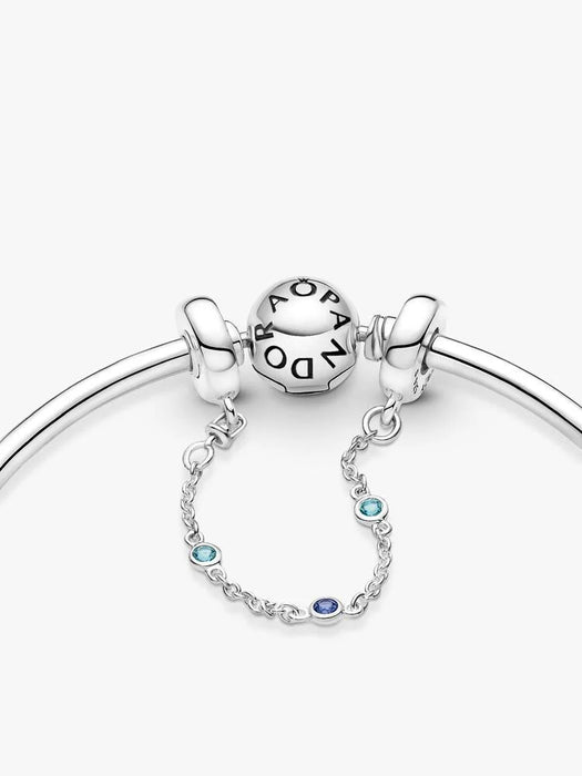 Pandora Triple Blue Stone Safety Chain Sterling Silver