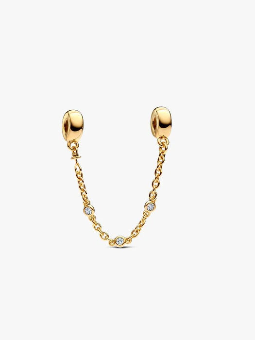 Pandora Triple Clear Stone Safety Chain 14k Gold Plating