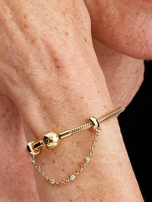 Pandora Triple Clear Stone Safety Chain 14k Gold Plating