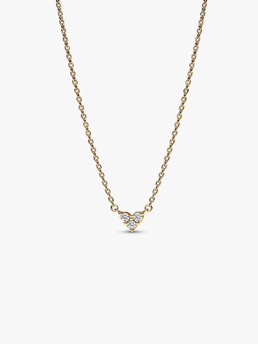 Pandora Triple Stone Heart Collier Necklace 14k Gold Plating