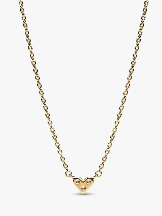 Pandora Triple Stone Heart Collier Necklace 14k Gold Plating