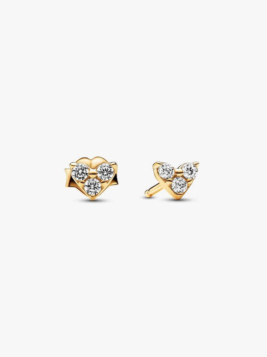 Pandora Triple Stone Heart Stud Earrings 14k Gold Plating