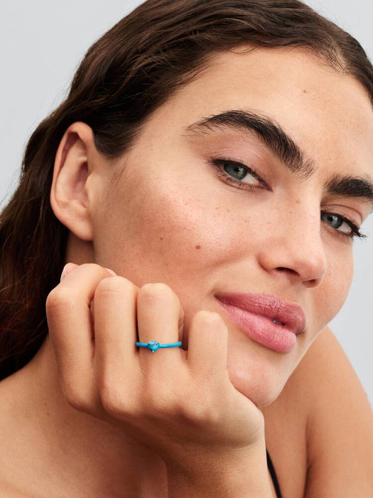 Pandora Turquoise-coloured Heart Stone Ring Sterling Silver