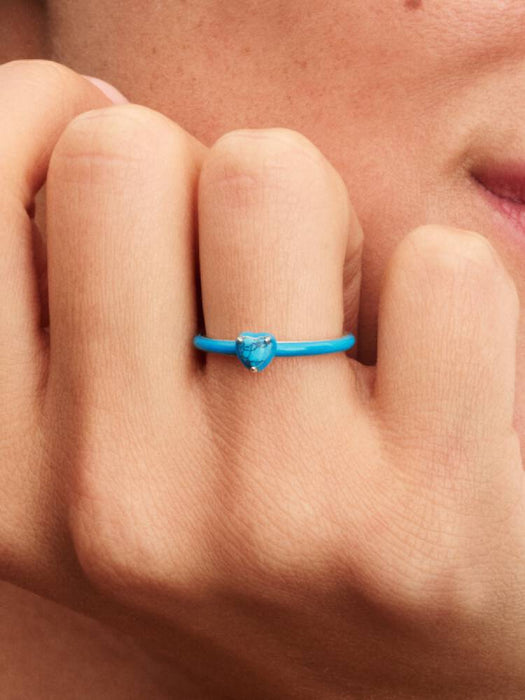 Pandora Turquoise-coloured Heart Stone Ring Sterling Silver