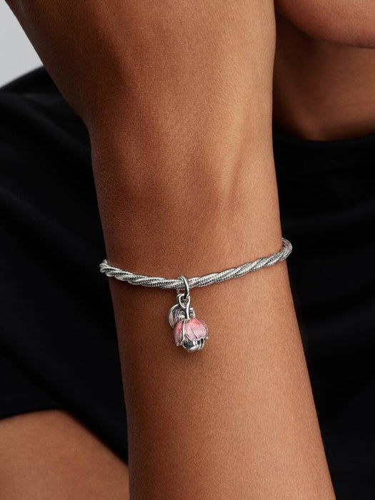 Pandora Two-Tone Blooming Flower Dangle Charm Sterling Silver