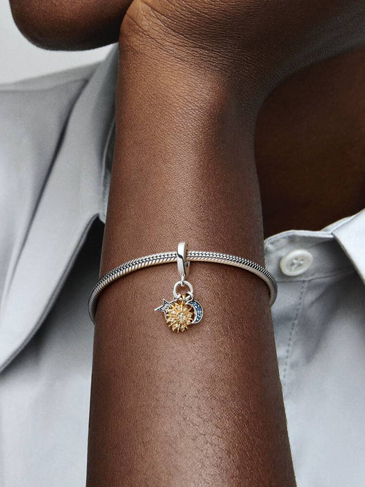 Pandora Two-tone Celestial Triple Dangle Charm 14k Gold Plating And Sterling Silver