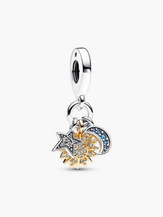 Pandora Two-tone Celestial Triple Dangle Charm 14k Gold Plating And Sterling Silver