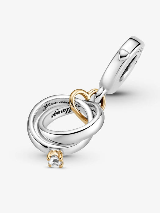 Pandora Two-tone Wedding Rings Dangle Charm Sterling Silver & 14k Gold Plated