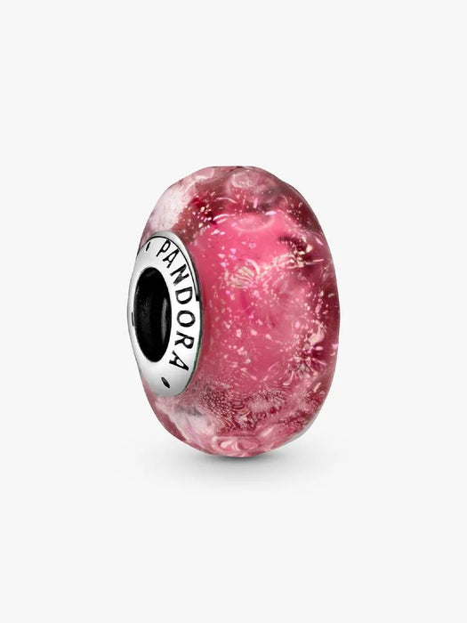 Pandora Wavy Fancy Pink Murano Glass Charm Sterling Silver
