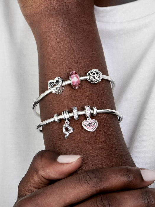 Pandora Wavy Fancy Pink Murano Glass Charm Sterling Silver